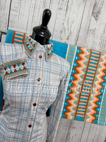 Cream, Turquoise & Peach Plaid Day Shirt Set (Sizes Small-3XL)