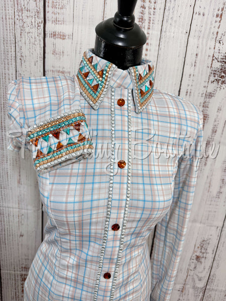 Cream, Turquoise & Peach Plaid Day Shirt Set (Sizes Small-3XL)