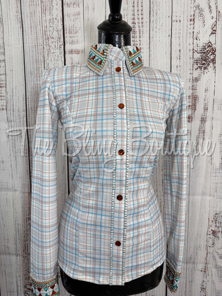 Cream, Turquoise & Peach Plaid Day Shirt Set (Sizes Small-3XL)