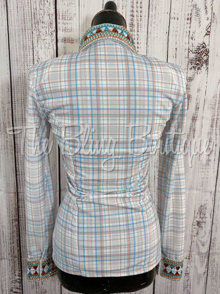 Cream, Turquoise & Peach Plaid Day Shirt Set (Sizes Small-3XL)