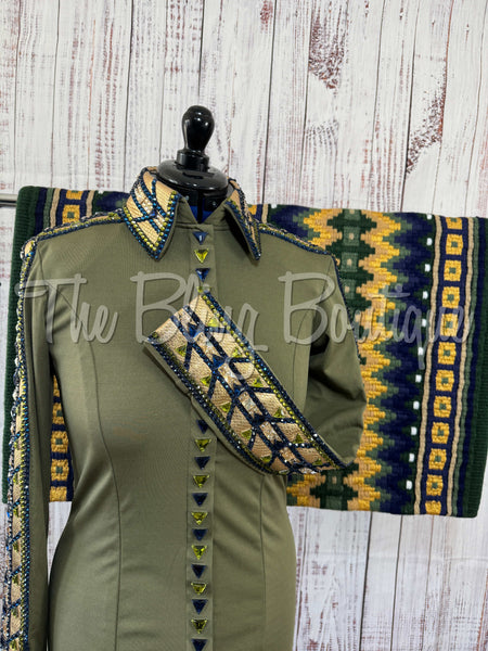 RE-ORDER Sage Green, Navy Blue & Gold Day Shirt Set (Choose Your Size)