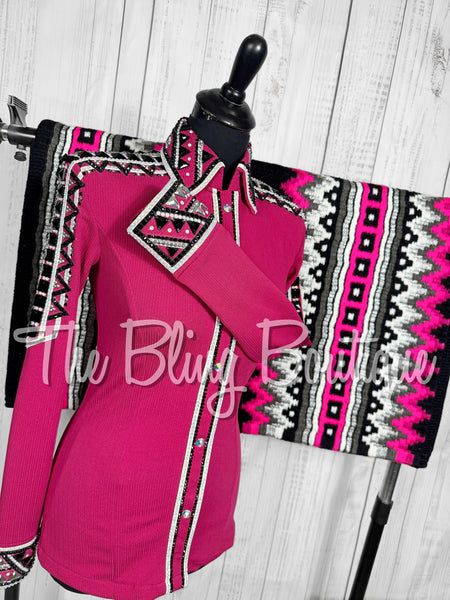 Fuchsia, Silver, Black & White Day Shirt Set (Small)