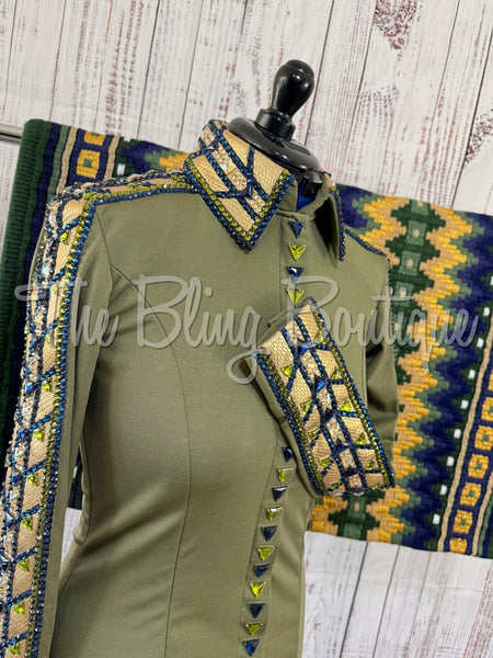 RE-ORDER Sage Green, Navy Blue & Gold Day Shirt Set (Choose Your Size)