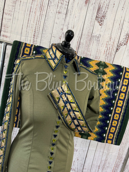 RE-ORDER Sage Green, Navy Blue & Gold Day Shirt Set (Choose Your Size)