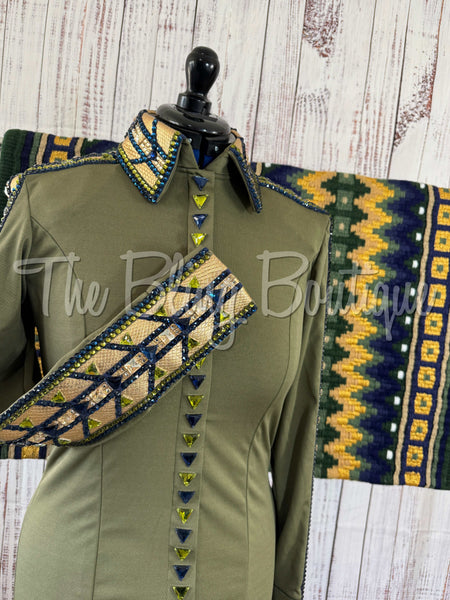 RE-ORDER Sage Green, Navy Blue & Gold Day Shirt Set (Choose Your Size)
