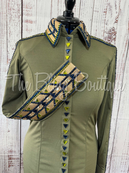 RE-ORDER Sage Green, Navy Blue & Gold Day Shirt Set (Choose Your Size)