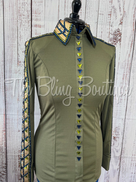 RE-ORDER Sage Green, Navy Blue & Gold Day Shirt Set (Choose Your Size)