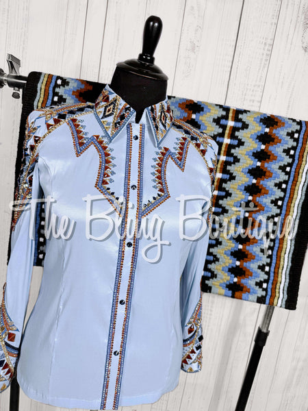 Ice Blue, Cornflower Blue, Copper & Tan Day Shirt Set (2XL)