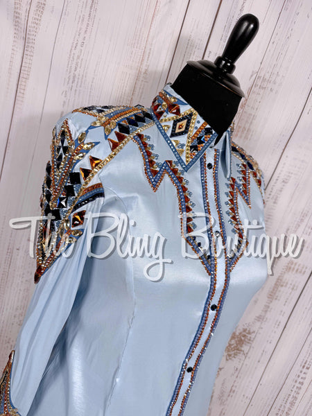 Ice Blue, Cornflower Blue, Copper & Tan Day Shirt Set (2XL)