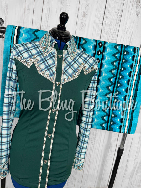 Forest Green & Aqua Plaid Day Shirt Set (Medium)