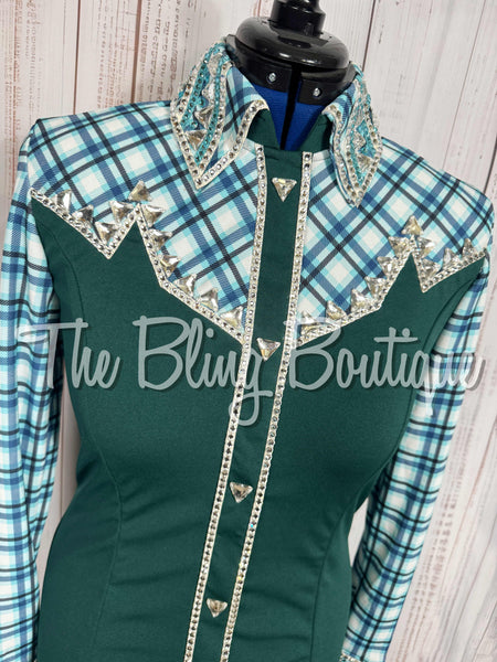 Forest Green & Aqua Plaid Day Shirt Set (Medium)