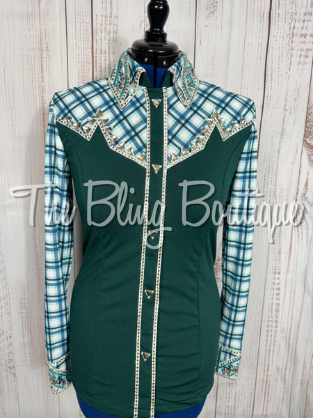 Forest Green & Aqua Plaid Day Shirt Set (Medium)