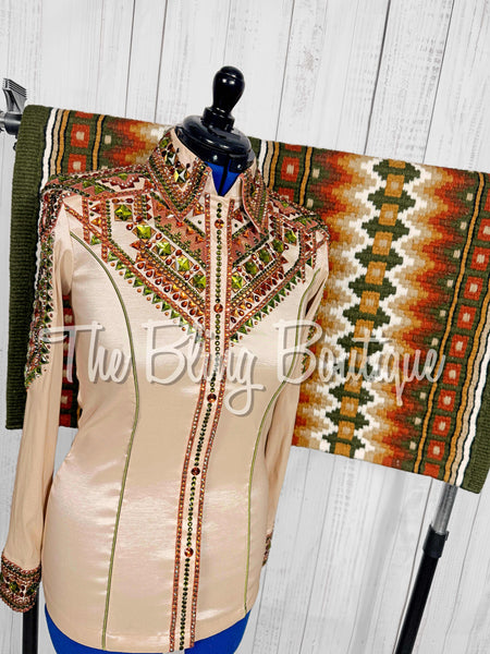 Champagne, Olive Green & Copper Day Shirt Set (Medium)