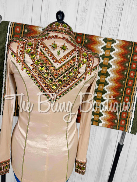 Champagne, Olive Green & Copper Day Shirt Set (Medium)