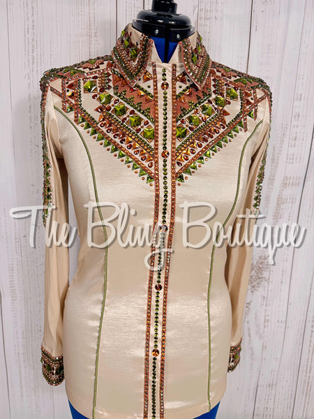 Champagne, Olive Green & Copper Day Shirt Set (Medium)