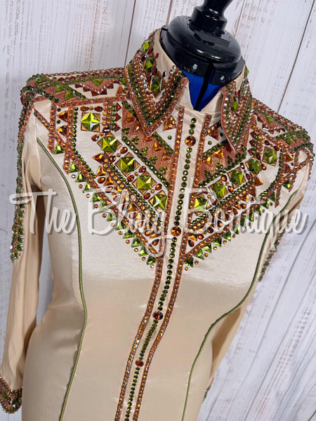 Champagne, Olive Green & Copper Day Shirt Set (Medium)