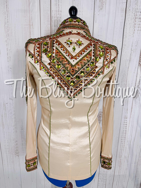 Champagne, Olive Green & Copper Day Shirt Set (Medium)