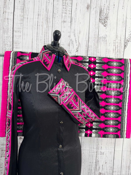 RE-ORDER Black, Hot Pink & Grey Day Shirt Set (Choose Your Size)