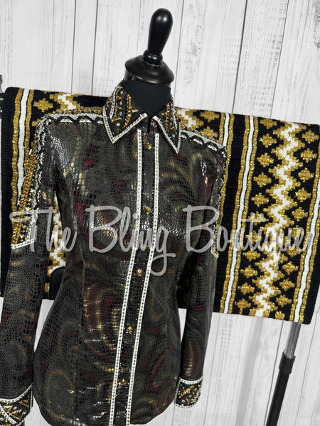 Black & Gold Metallic Snakeskin Day Shirt Set (Small)