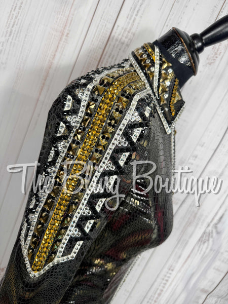 Black & Gold Metallic Snakeskin Day Shirt Set (Small)