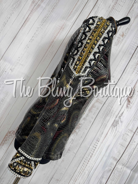 RE-ORDER Black & Gold Metallic Snakeskin Day Shirt Set (Choose Your Size)