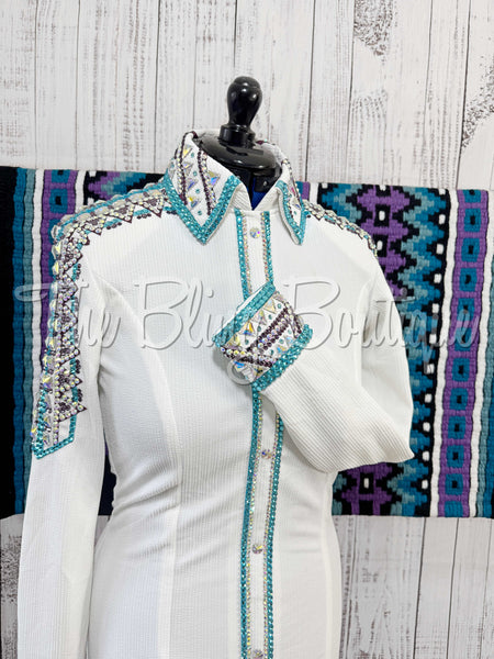 White, Turquoise & Purple Day Shirt Set (Medium)