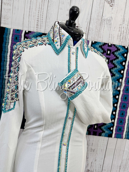 White, Turquoise & Purple Day Shirt Set (Medium)
