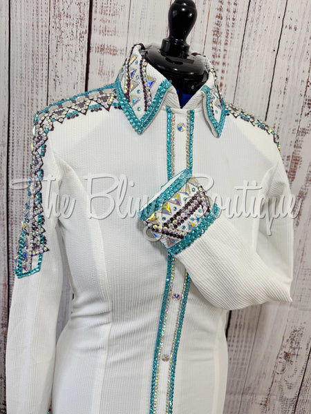 White, Turquoise & Purple Day Shirt Set (Medium)