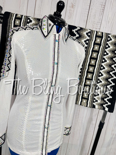 White & AB Metallic Snakeskin Day Shirt Set (Medium)