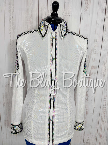 White & AB Metallic Snakeskin Day Shirt Set (Medium)