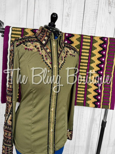 Olive Green, Raspberry, Tan & Black Day Shirt Set (Large)