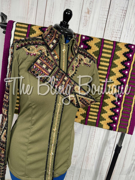 Olive Green, Raspberry, Tan & Black Day Shirt Set (Large)