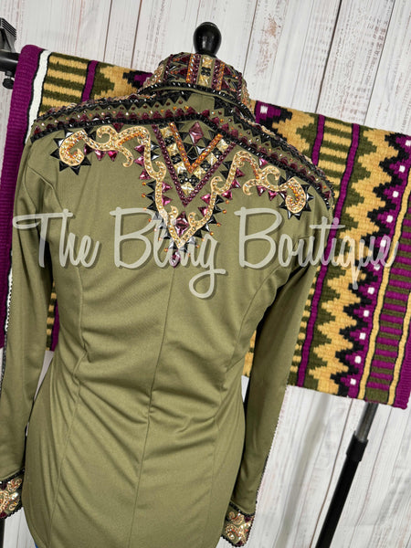 Olive Green, Raspberry, Tan & Black Day Shirt Set (Large)