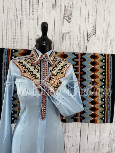 Powder Blue, Black, Rust & Tan Day Shirt Set (Small)