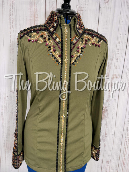 Olive Green, Raspberry, Tan & Black Day Shirt Set (Large)