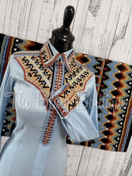 Powder Blue, Black, Rust & Tan Day Shirt Set (Small)