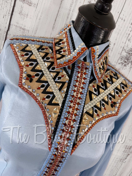 Powder Blue, Black, Rust & Tan Day Shirt Set (Small)