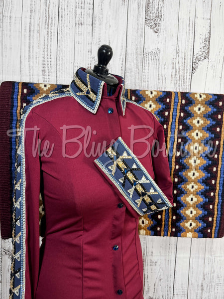 Burgundy, Navy Blue, Tan & White Day Shirt Set (Medium)
