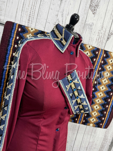 Burgundy, Navy Blue, Tan & White Day Shirt Set (Medium)