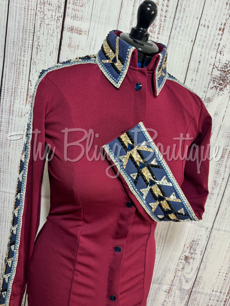 Burgundy, Navy Blue, Tan & White Day Shirt Set (Medium)