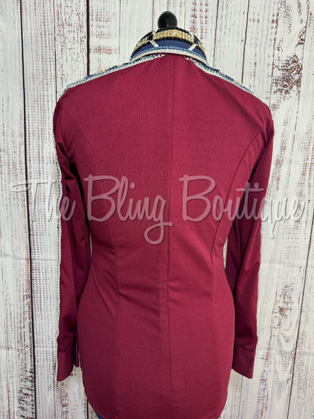 Burgundy, Navy Blue, Tan & White Day Shirt Set (Medium)