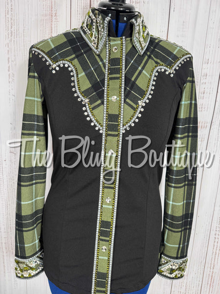 Black, Olive Green, Sage Green & Grey Plaid Day Shirt Set (Large)