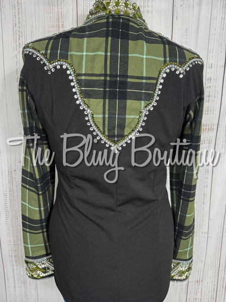 Black, Olive Green, Sage Green & Grey Plaid Day Shirt Set (Large)