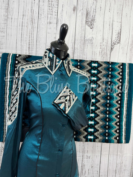 RE-ORDER Ocean Teal, Black & Grey Day Shirt Set  (Choose Your Size)