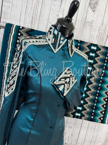 RE-ORDER Ocean Teal, Black & Grey Day Shirt Set  (Choose Your Size)