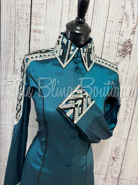 RE-ORDER Ocean Teal, Black & Grey Day Shirt Set  (Choose Your Size)