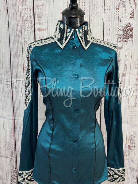 RE-ORDER Ocean Teal, Black & Grey Day Shirt Set  (Choose Your Size)