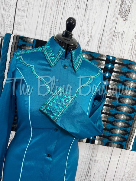 Dark Turquoise, Turquoise & Black Day Shirt Set (Large)