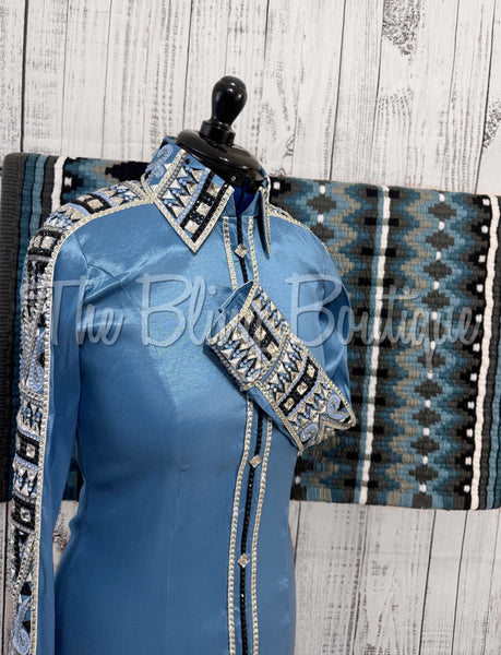 RE-ORDER Periwinkle, Slate Blue & Black Day Shirt Set  (Choose Your Size)