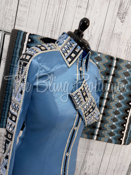 RE-ORDER Periwinkle, Slate Blue & Black Day Shirt Set  (Choose Your Size)